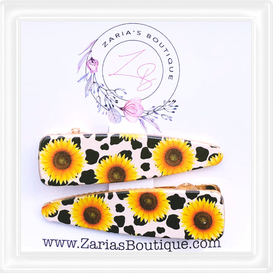⋅ EXCLUSIVE ⋅ Sunflower Cow Hide Floral ⋅ Gold ⋅ Premium Hair Clips ⋅