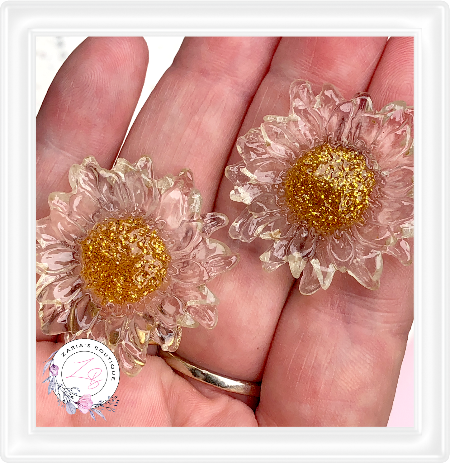 ⋅ Sunflower Embellishments ⋅ Transparent Gold Glitter Resin Flowers ⋅