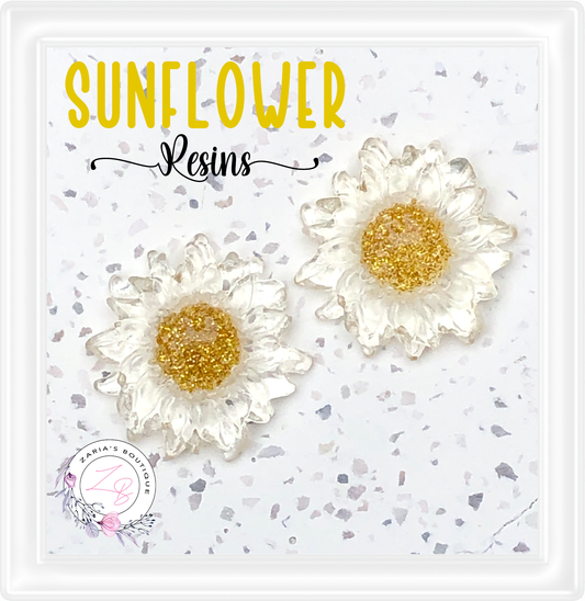 ⋅ Sunflower Embellishments ⋅ Transparent Gold Glitter Resin Flowers ⋅