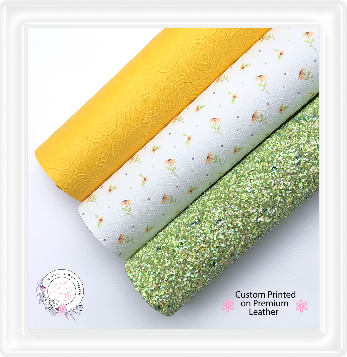 ⋅ Sunflowers ⋅ Green White Yellow Vegan Faux Leather Bundle