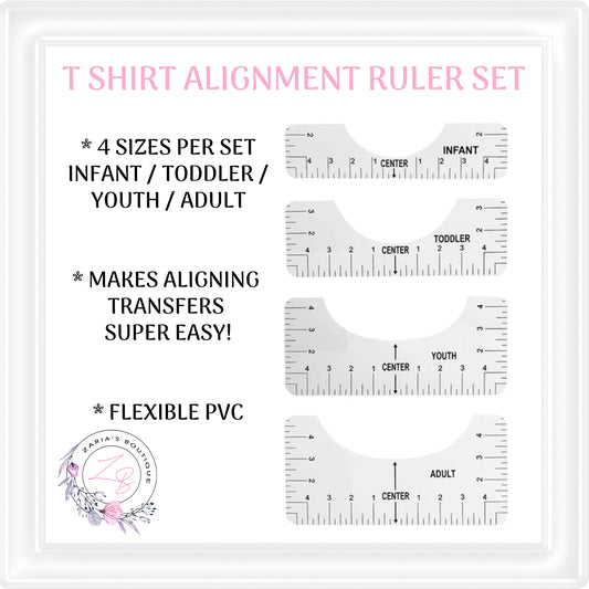 ⋅ T Shirt Alignment 4 Piece Ruler Set ⋅ Infant Toddler Youth Adult Sizes ⋅
