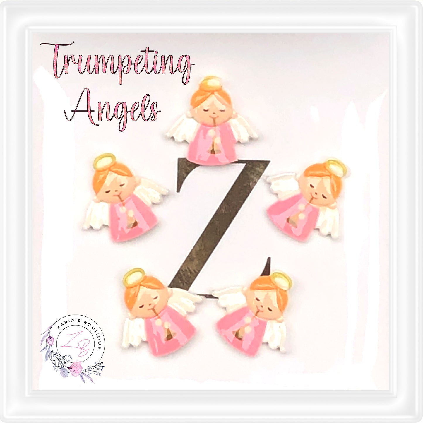 ⋅ Trumpeting Angels ⋅ Christmas ⋅ Flatback Resin Embellishments ⋅ Set of 5 ⋅