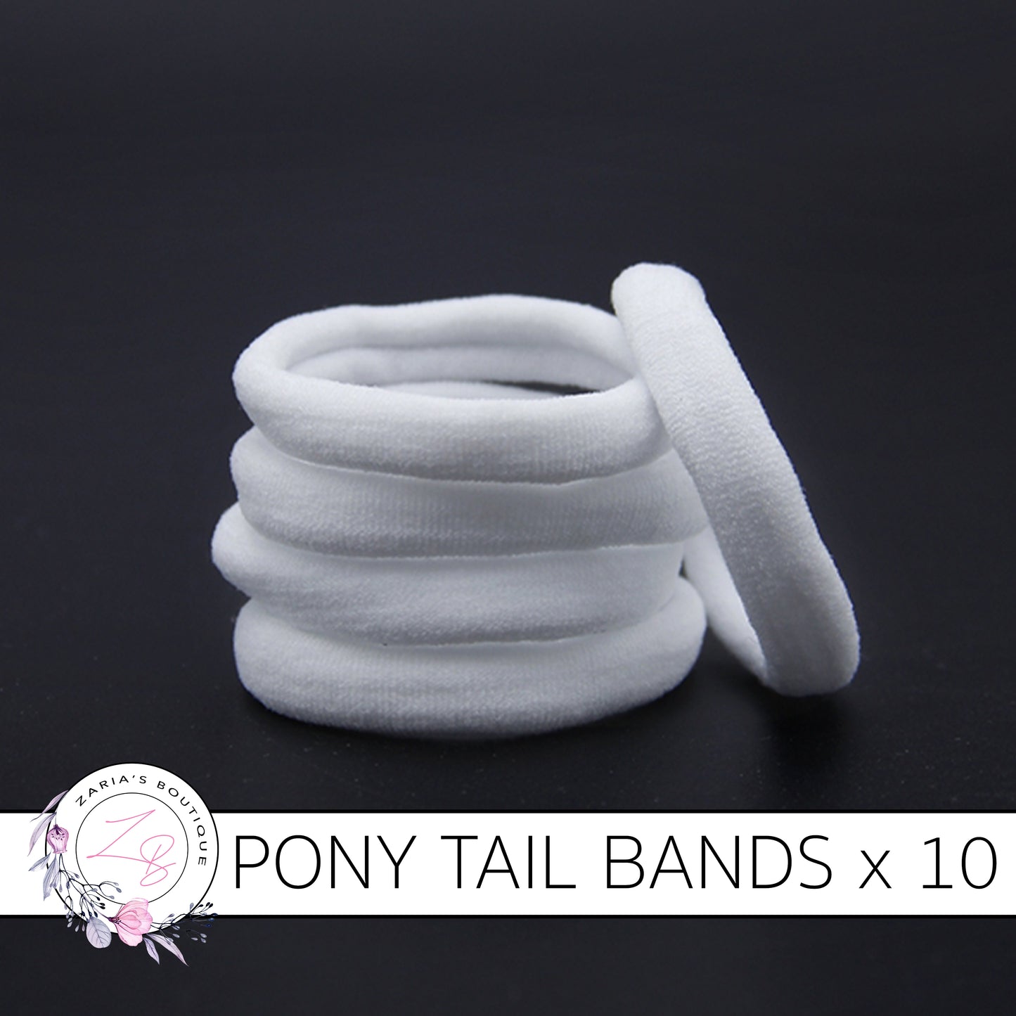 10 Nylon Ponytail Hair Bands ~ White
