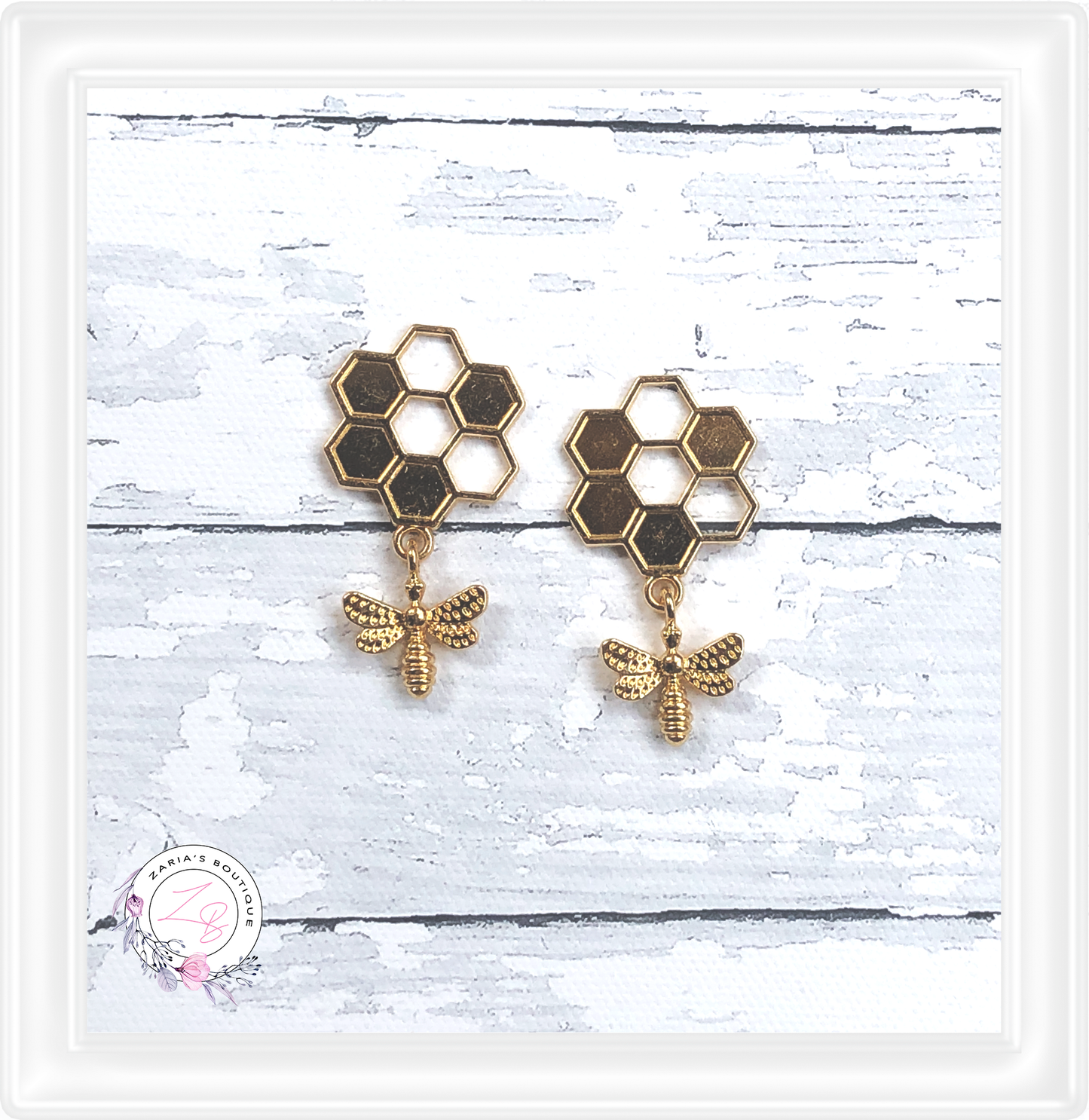 ⋅ Bee Happy ⋅ Yellow Gold Metal Honeycomb Bee Earring Embellishments ⋅ 2 pieces