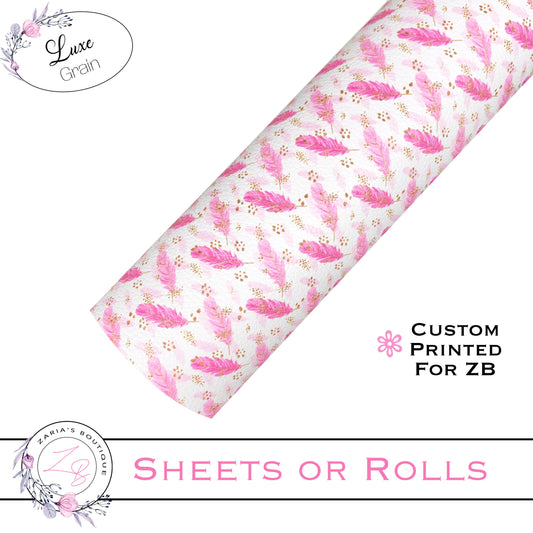 ⋅ Pink Feathers ⋅ Custom Luxe Vegan Faux Leather ⋅ Sheets or Rolls! ⋅