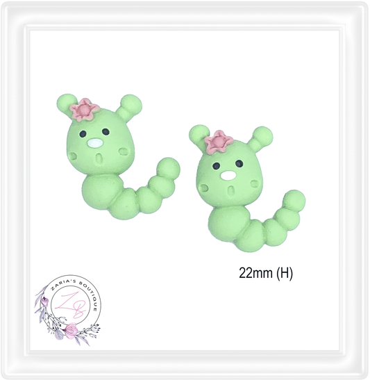 ⋅Cute Caterpillars ⋅ Flatback Resin Bow Embellishments ⋅ 2 pieces