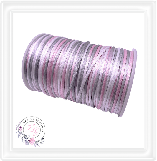 ⋅ Silky Satin Cord ⋅ Ombre Pink Silver White ⋅ 2.0mm ⋅ 5 yards ⋅