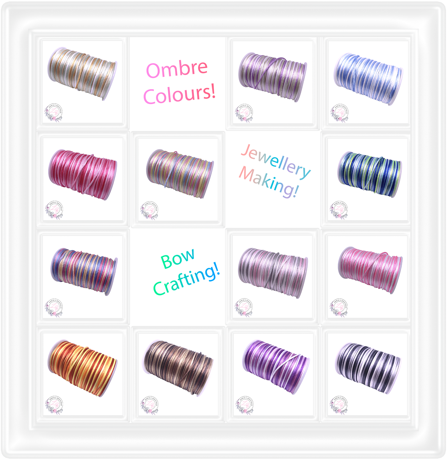 ⋅ Silky Satin Cord ⋅ Ombre Bright Pinks ⋅ 2.0mm ⋅ 5 yards ⋅
