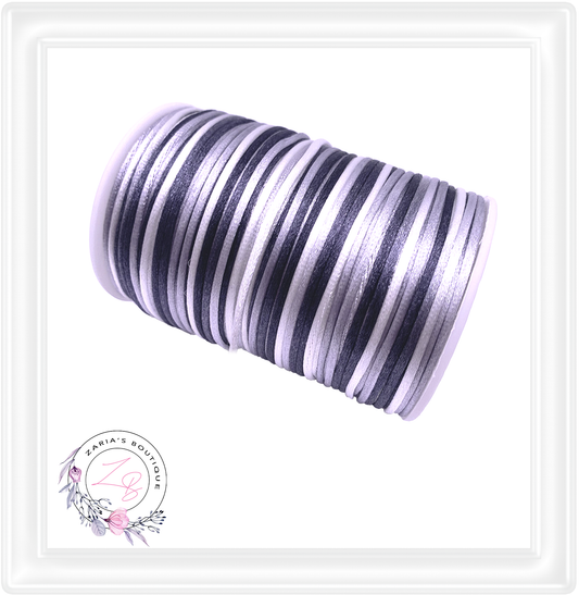 ⋅ Silky Satin Cord ⋅ Ombre Black - White ⋅ 2.0mm ⋅ 5 yards ⋅