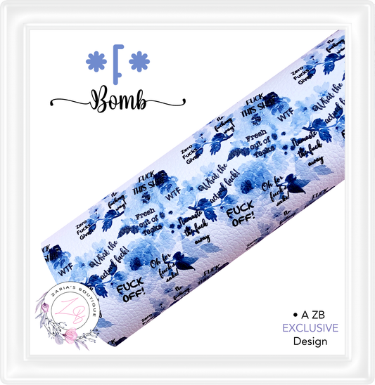 ⋅ F Bomb Blue Rose Floral ⋅ Exclusive Luxe Vegan Faux Leather ⋅ Sheets or Rolls! ⋅