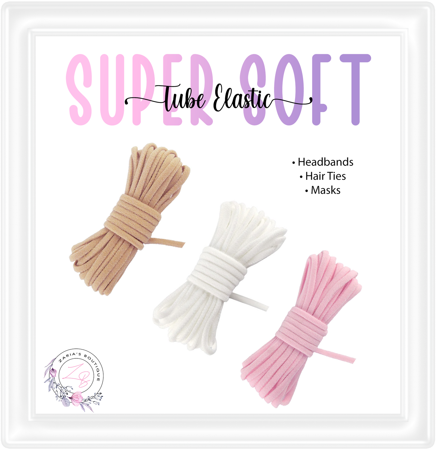 ⋅ Supersoft Tubular Elastic ⋅ Pink Nude White ⋅ 3.0mm ⋅ Per Yard ⋅